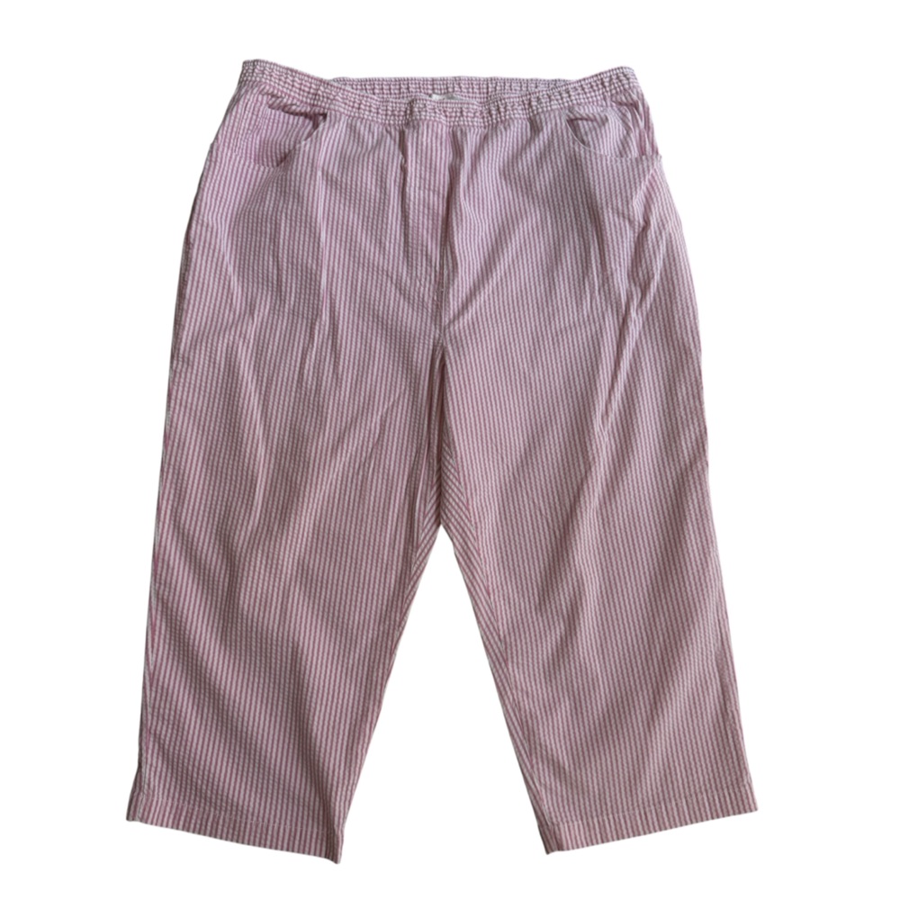 Quacker Factory Pants Womens Pink and White Striped Seersucker Gingham Pants‎ 1X